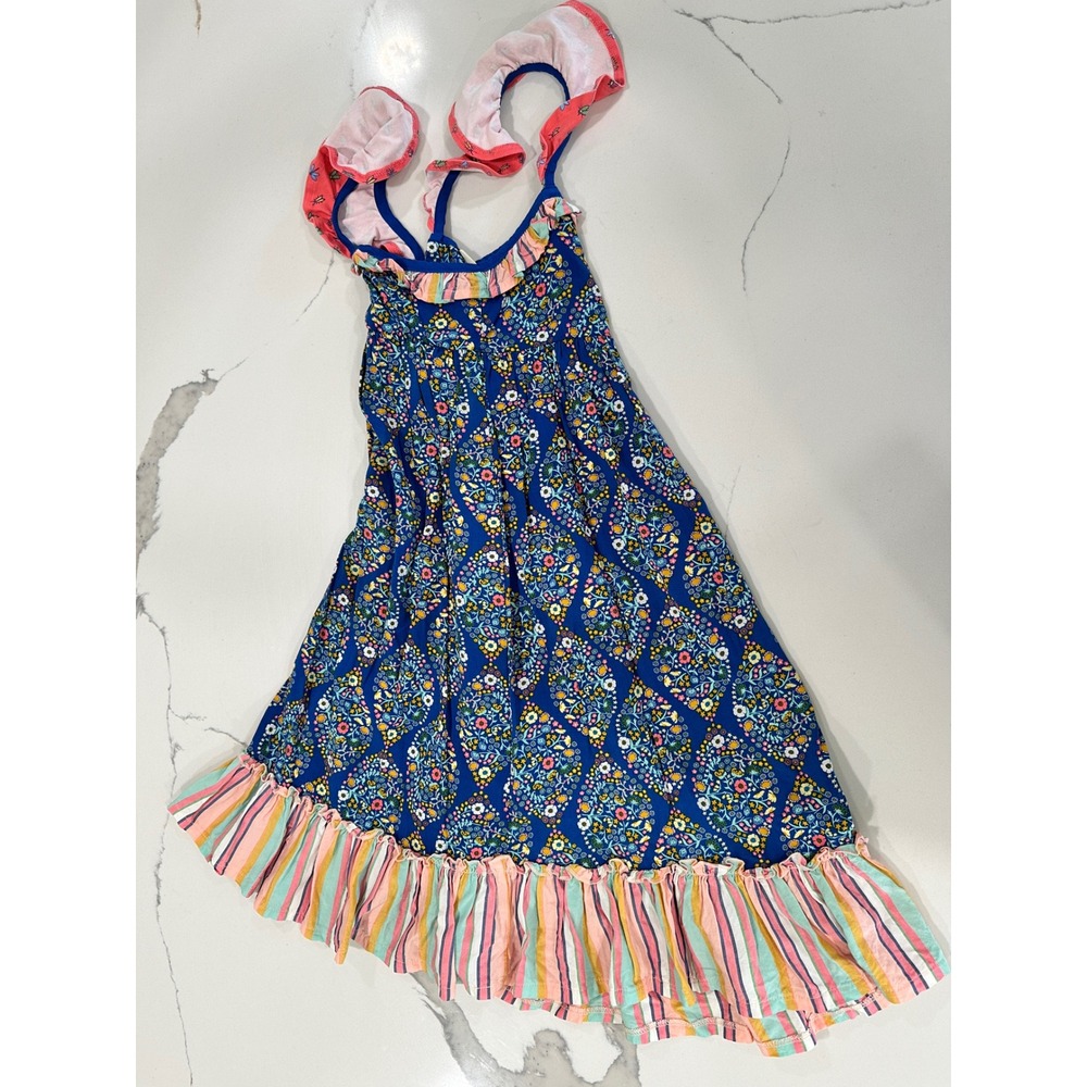 Matilda Jane Girls Blue Floral Paisley Ruffle Hem Dress Size 4 Summer Boho